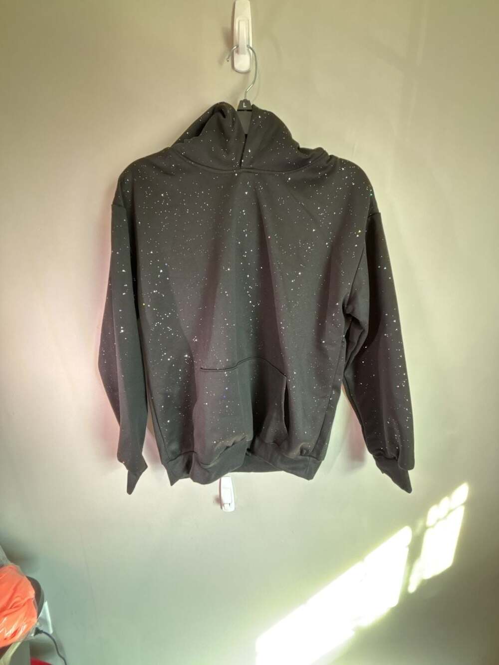 Black Sparkle Glitter Galaxy Pullover Hoodie Sweatshirt with Kangaroo Pocket